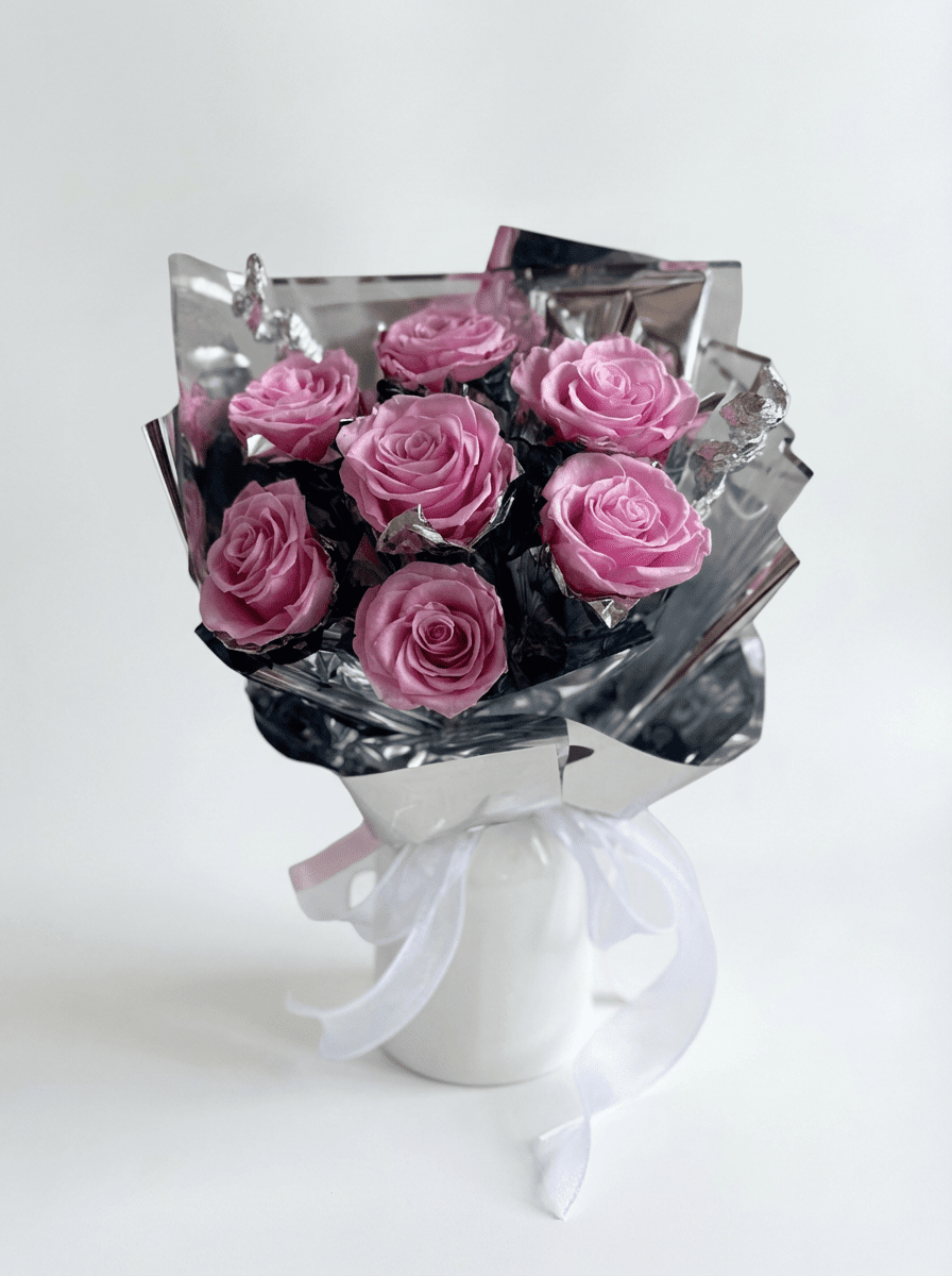 Galaxy 7 Rose Preserved Flower Bouquet - Flowers - Galaxy - Pink - Preserved Flowers & Fresh Flower Florist Gift Store