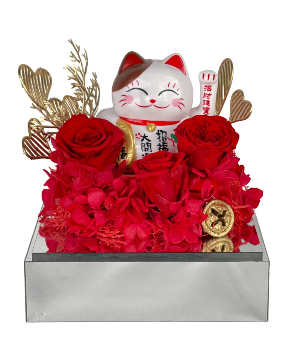 Maneki-Neko 招き猫 Flower Box - Flowers - Red Rose (Full) - Preserved Flowers & Fresh Flower Florist Gift Store