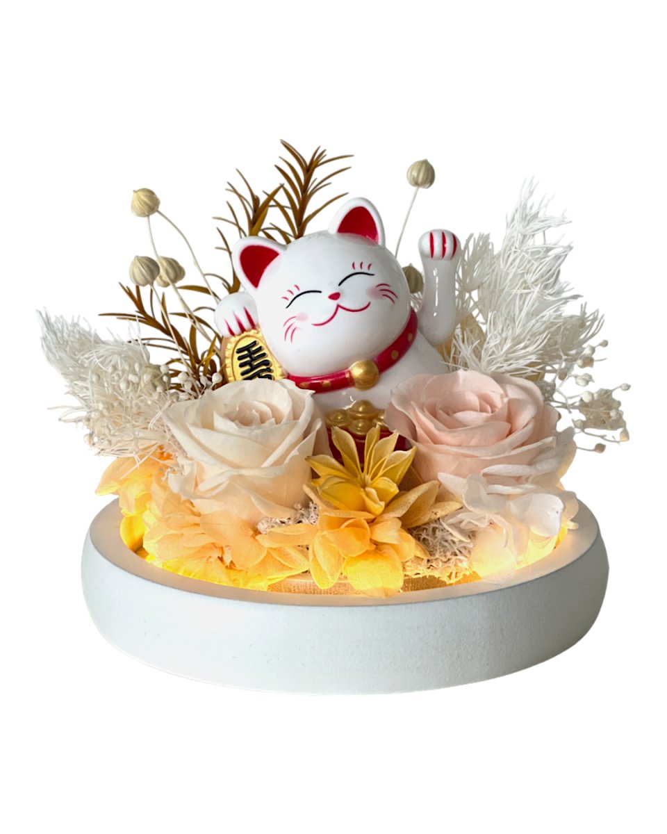 Maneki-Neko 招き猫 Fortune Cat (Champagne - Wealth) - Flowers - Preserved Flowers & Fresh Flower Florist Gift Store