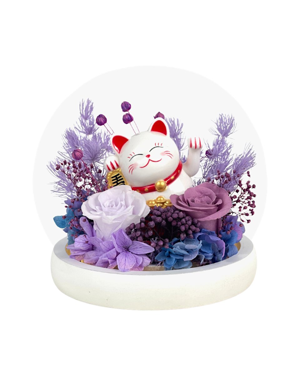 Maneki-Neko 招き猫 Fortune Cat (Violet - Health) - Flowers - Preserved Flowers & Fresh Flower Florist Gift Store