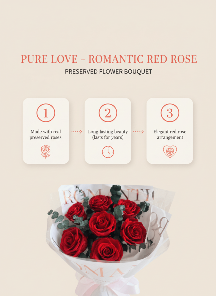 Pure Love - Red Rose - Flowers - Koi - Galaxy Rose - Preserved Flowers & Fresh Flower Florist Gift Store