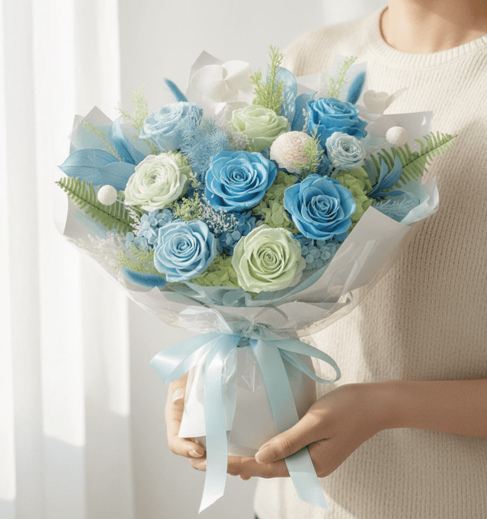 SUMMER. - Mothers Day Preserved Bouquet - Flowers - Blue - Preserved Flowers & Fresh Flower Florist Gift Store