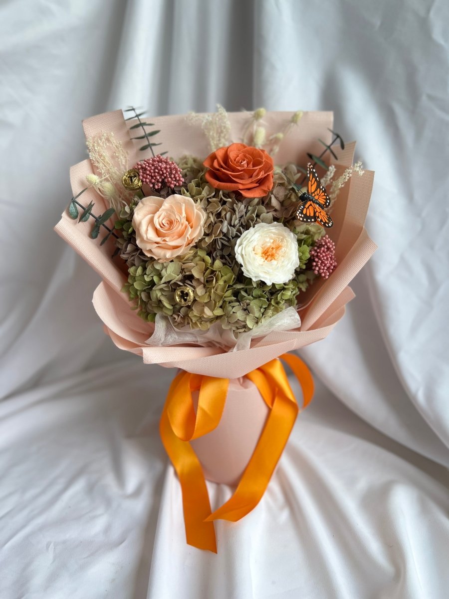 Yuna Preserved Flower Bouquet - Flowers - Apricot - Preserved Flowers & Fresh Flower Florist Gift Store