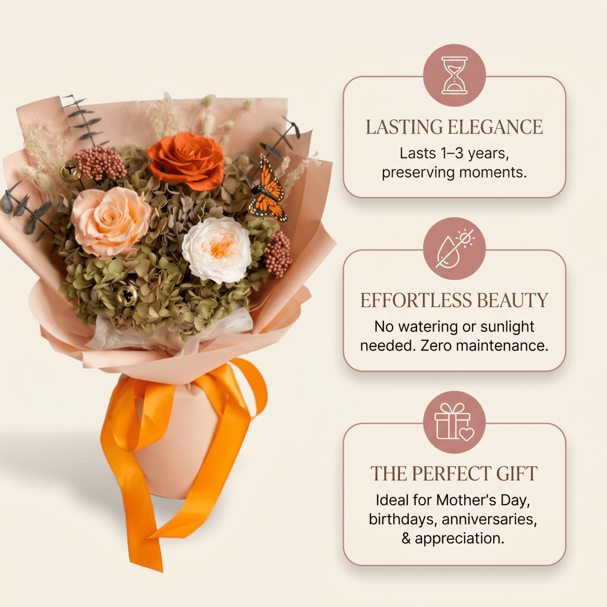 Yuna Preserved Flower Bouquet - Flowers - Blush - Preserved Flowers & Fresh Flower Florist Gift Store