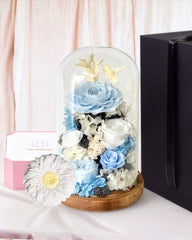 Hazel Roses (large dome with gift box) - Flower - Aqua Blue - Preserved Flowers & Fresh Flower Florist Gift Store