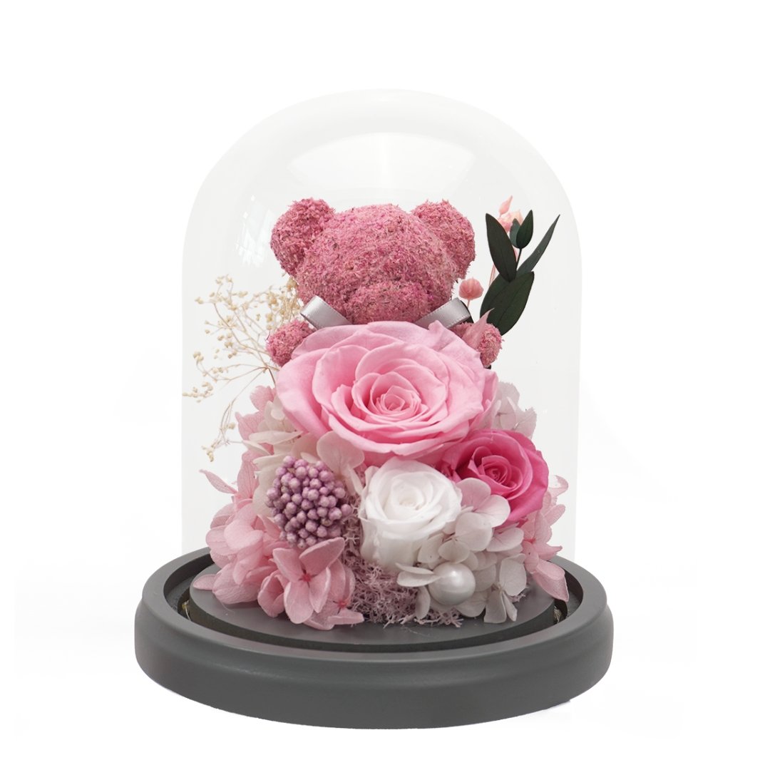 Katsumi Bear Gray - Pink - Flower - Preserved Flowers & Fresh Flower Florist Gift Store