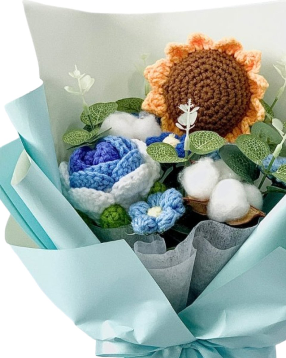 Kimiko - Handmade Crochet Flower Bouquet, Blue - Flowers - Upsize - Preserved Flowers & Fresh Flower Florist Gift Store