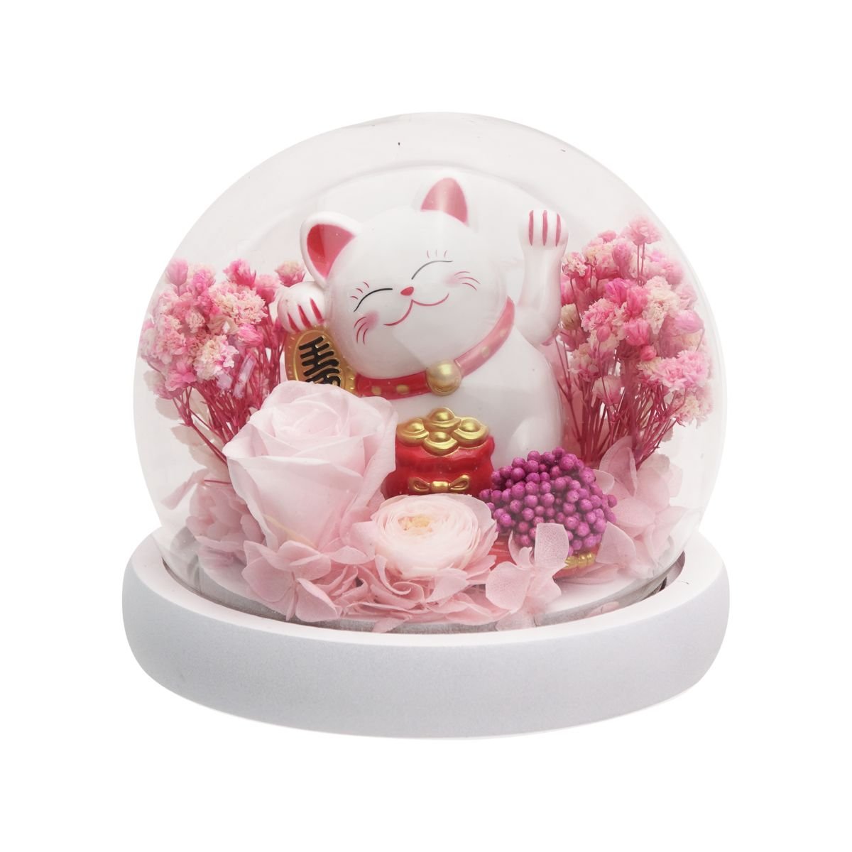 Maneki-Neko 招き猫 Fortune Cat (Good Fortune) - Flower - Pink 招き猫 - Preserved Flowers & Fresh Flower Florist Gift Store