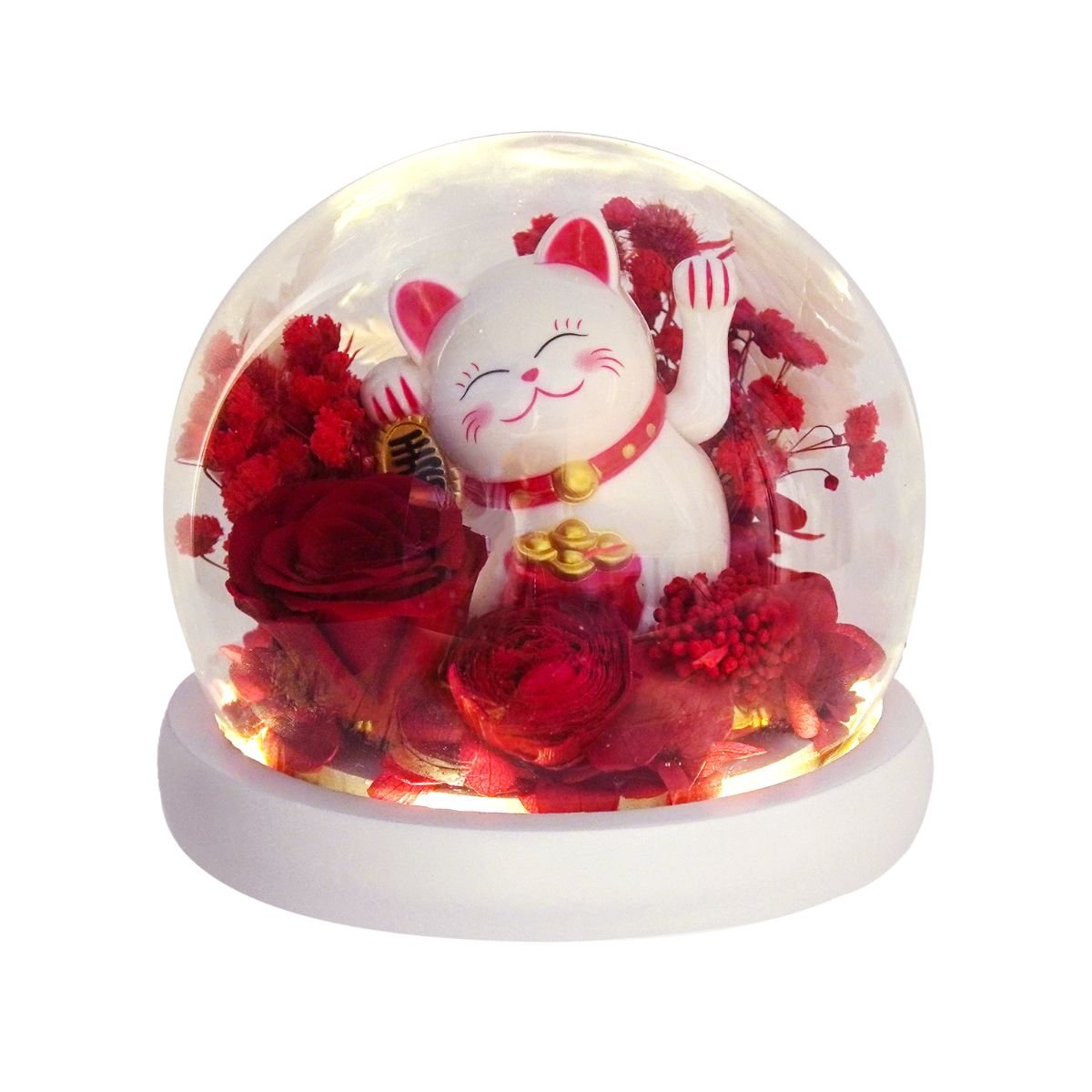 Maneki-Neko 招き猫 Fortune Cat (Good Fortune) - Flower - Red 招き猫 - Preserved Flowers & Fresh Flower Florist Gift Store